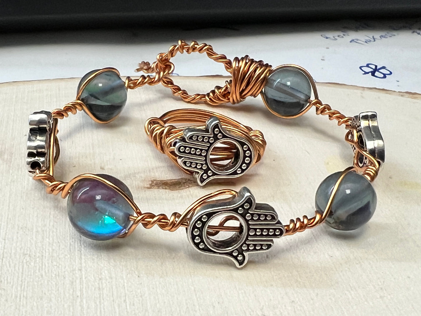 Wire wrapped Hamsa Ring and Bracelet