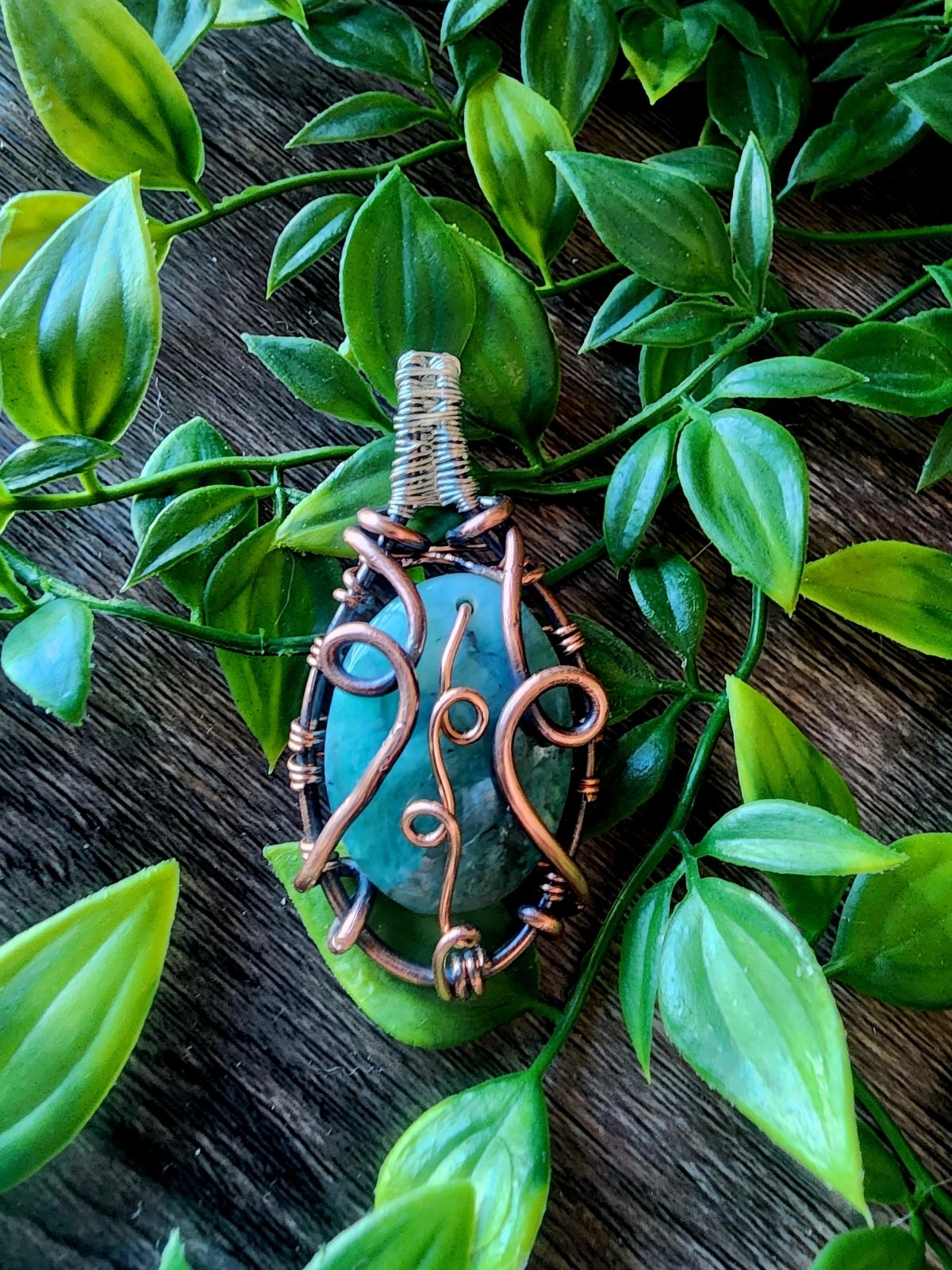 Chrysocolla in Quartz Pendant