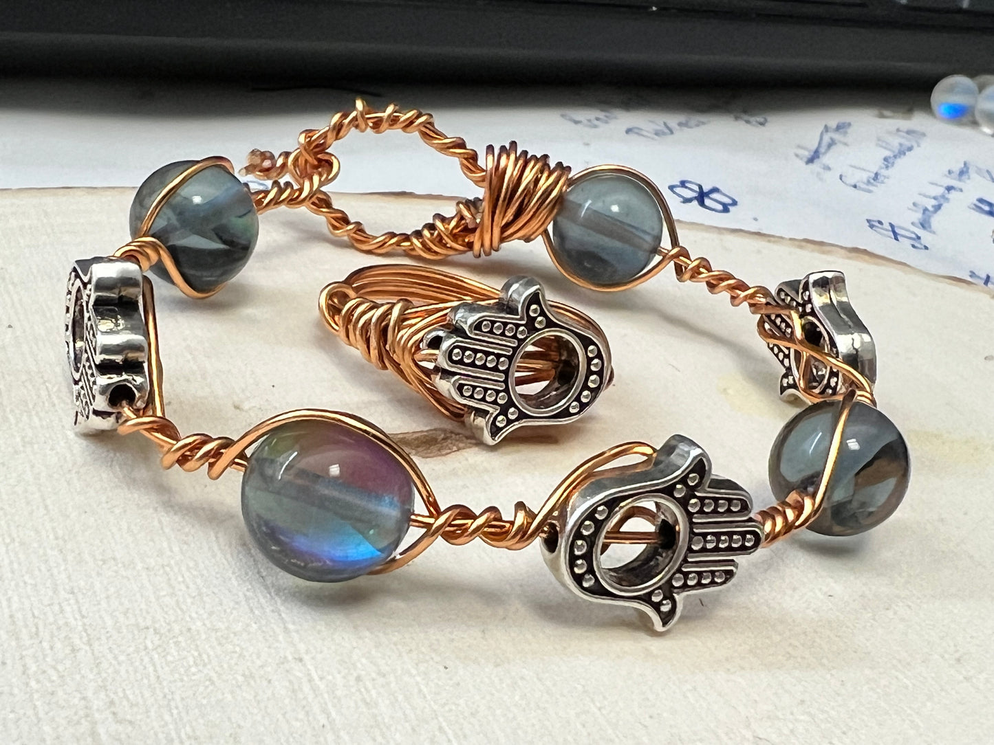 Wire wrapped Hamsa Ring and Bracelet
