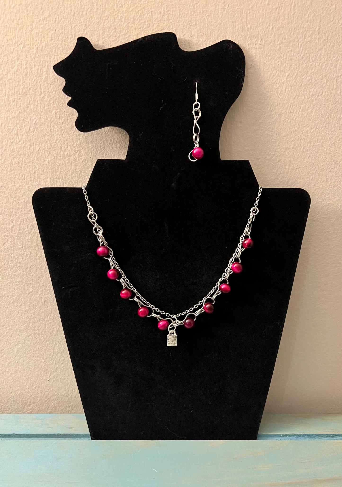 Enchantress Pink Tigers Eye Necklace and Earrings