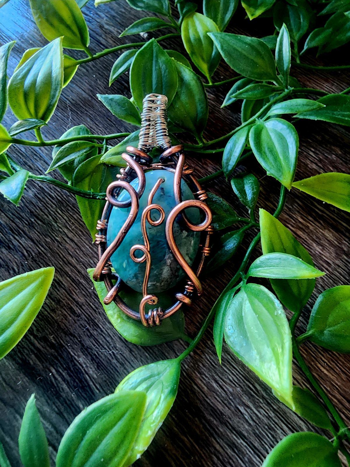 Chrysocolla in Quartz Pendant