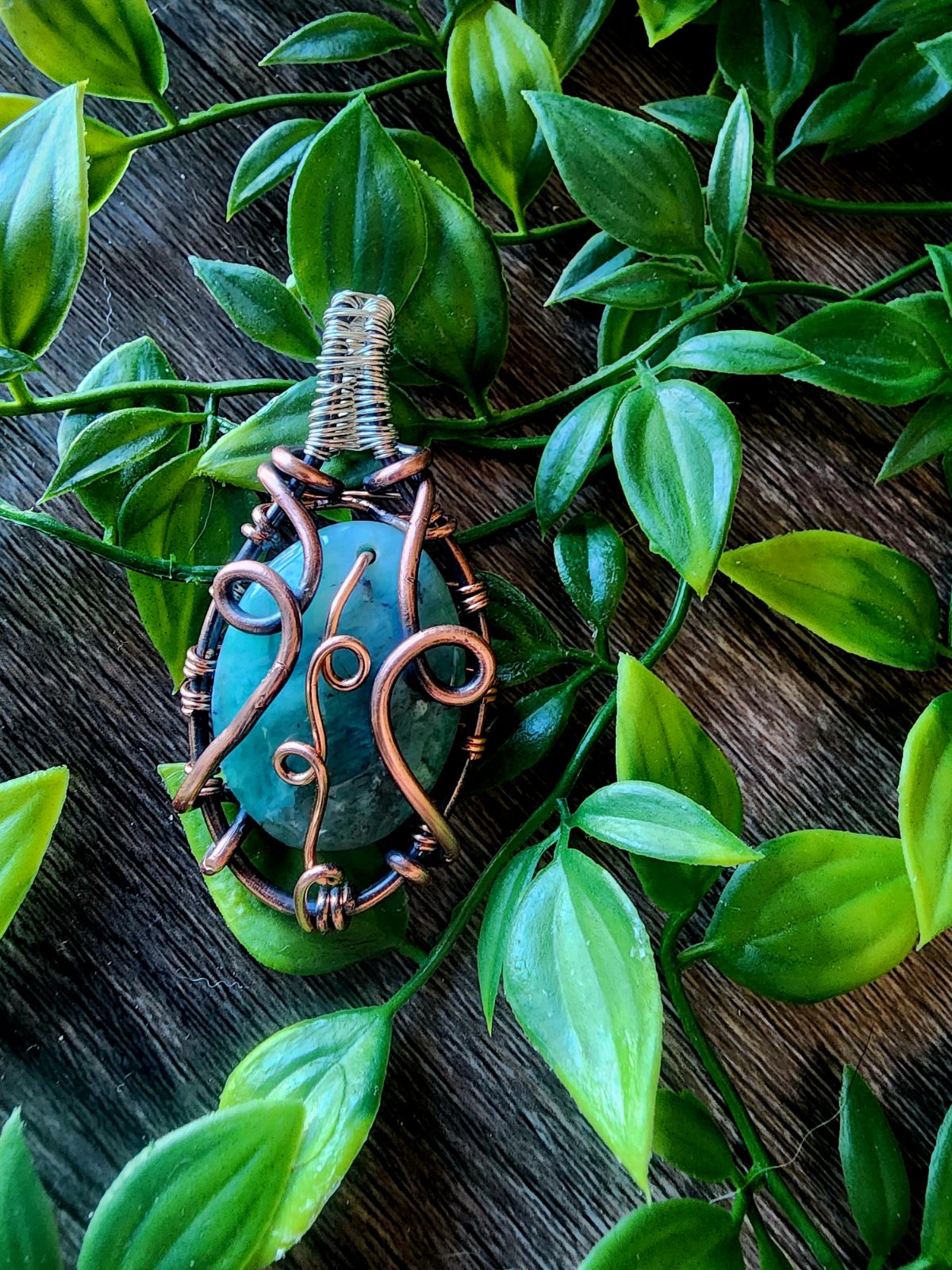 Chrysocolla in Quartz Pendant