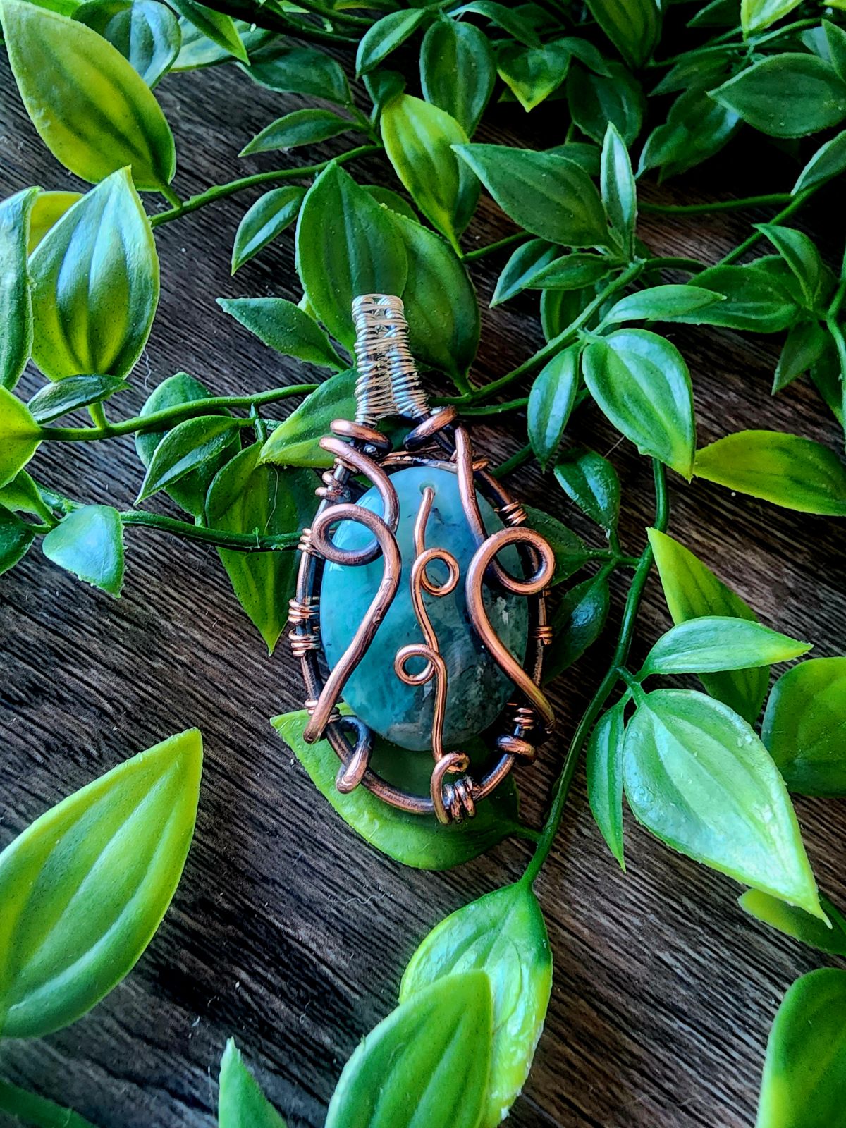 Chrysocolla in Quartz Pendant
