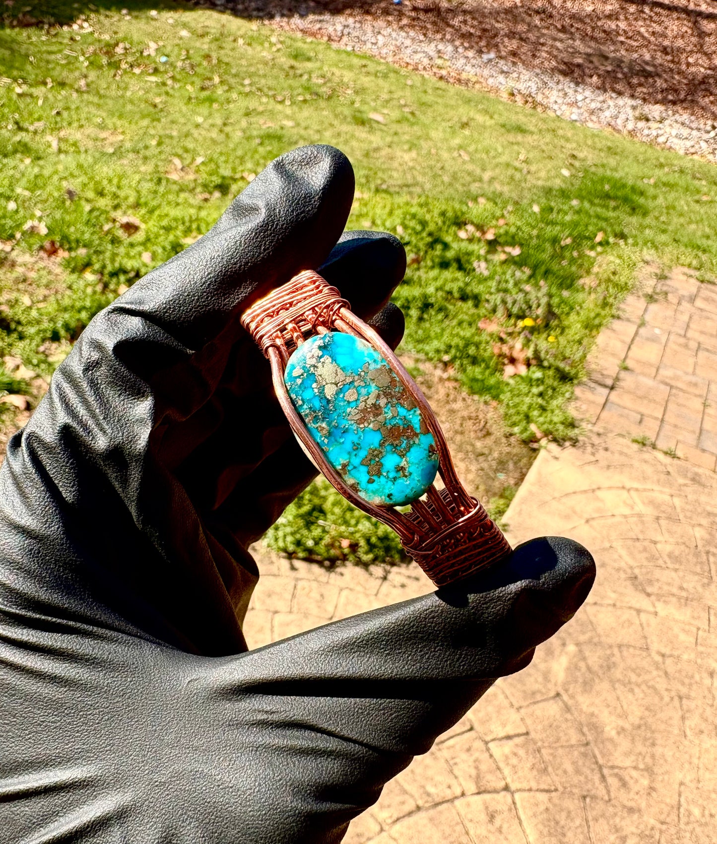 Turquoise and Pyrite Cuff
