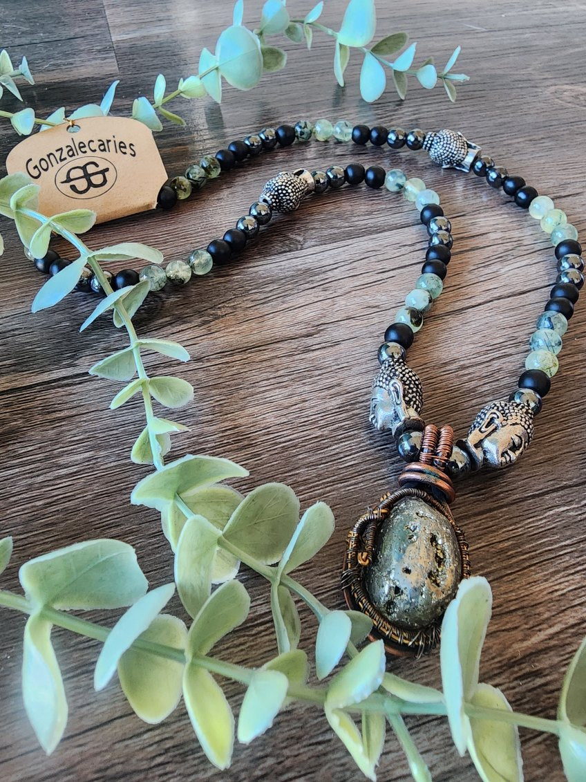 Pyrite Pendant with beaded necklace