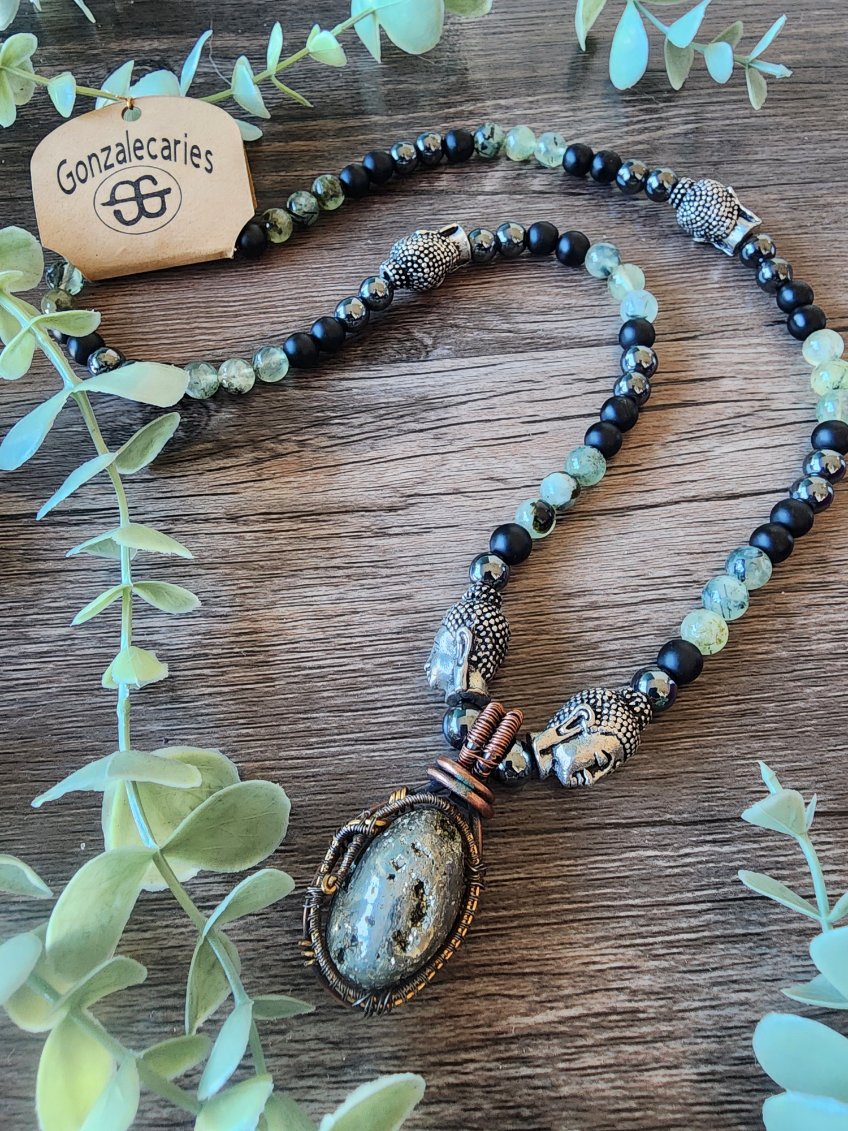 Pyrite Pendant with beaded necklace