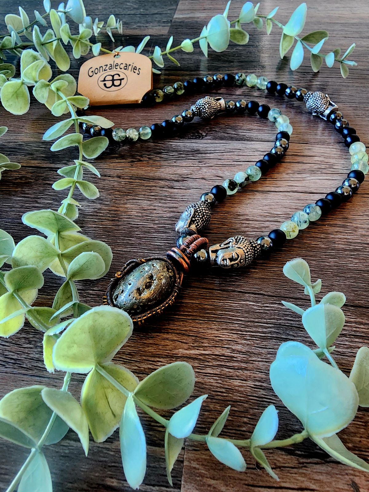 Pyrite Pendant with beaded necklace