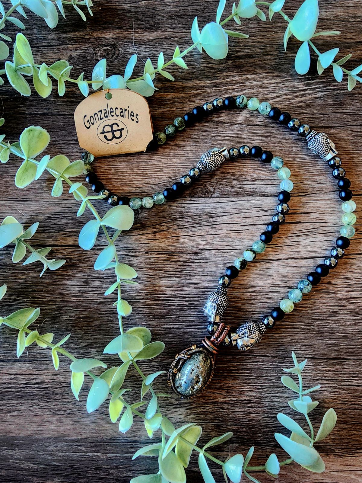 Pyrite Pendant with beaded necklace