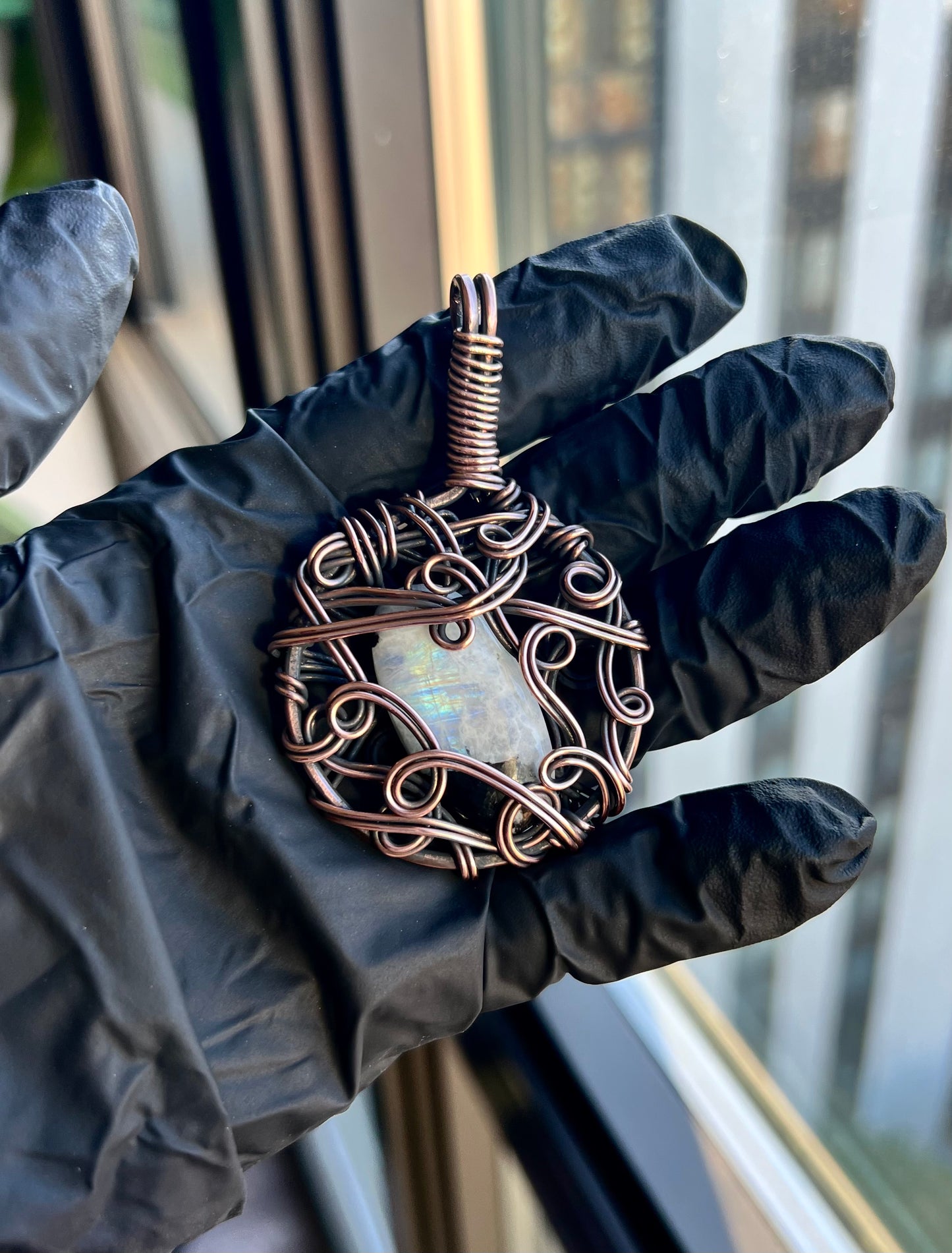 Moonstone and Copper Pendant