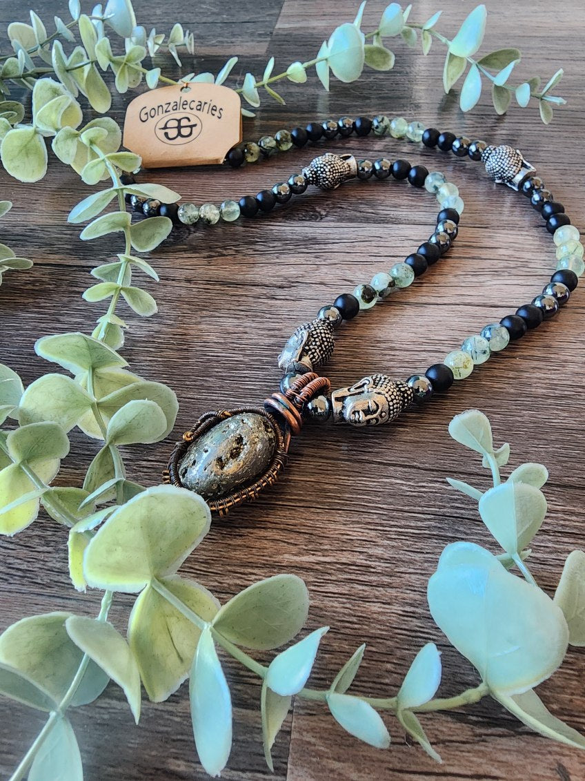 Pyrite Pendant with beaded necklace